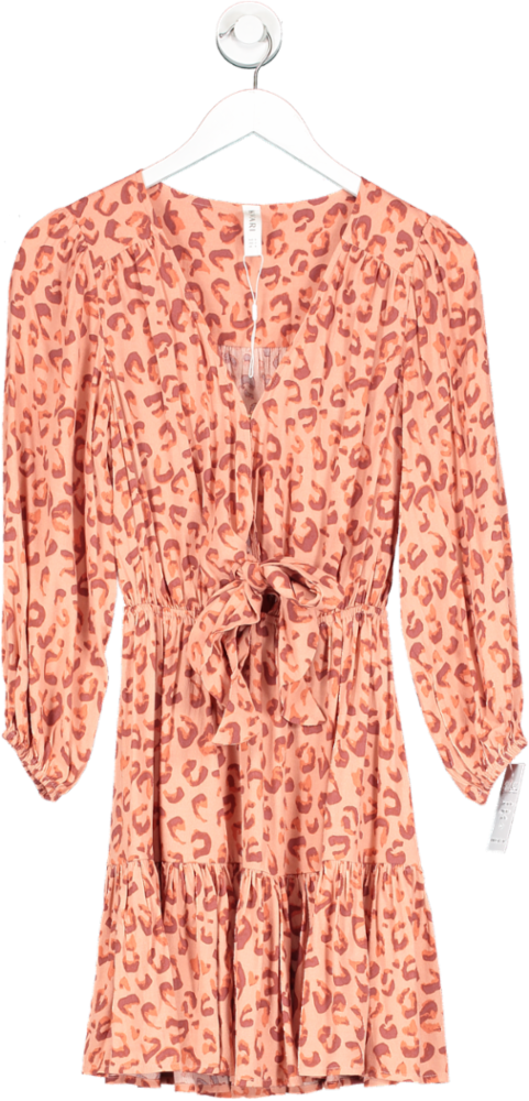 Kivari Pink Dylan Tie Front Mini Dress Dylan Leopard UK 8