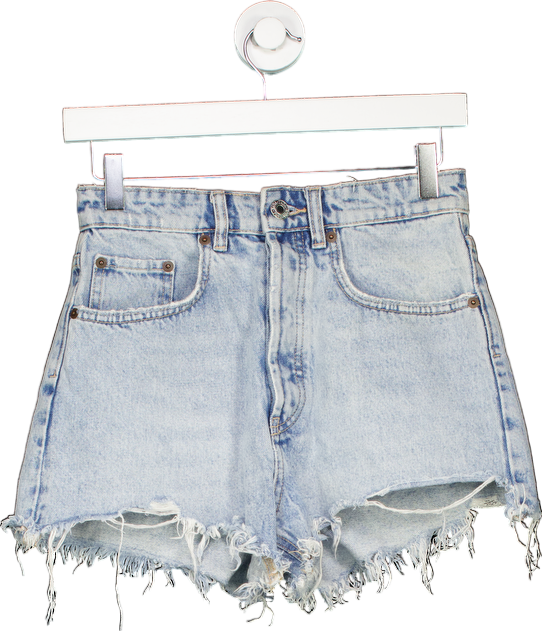 Zara Light Blue High-Waisted Denim Shorts UK 8