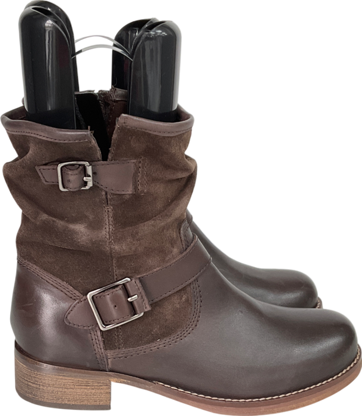 Next Brown Extra Wide Fit Forever Comfort® Leather Slouch Ankle Boots UK 4 EU 37 👠