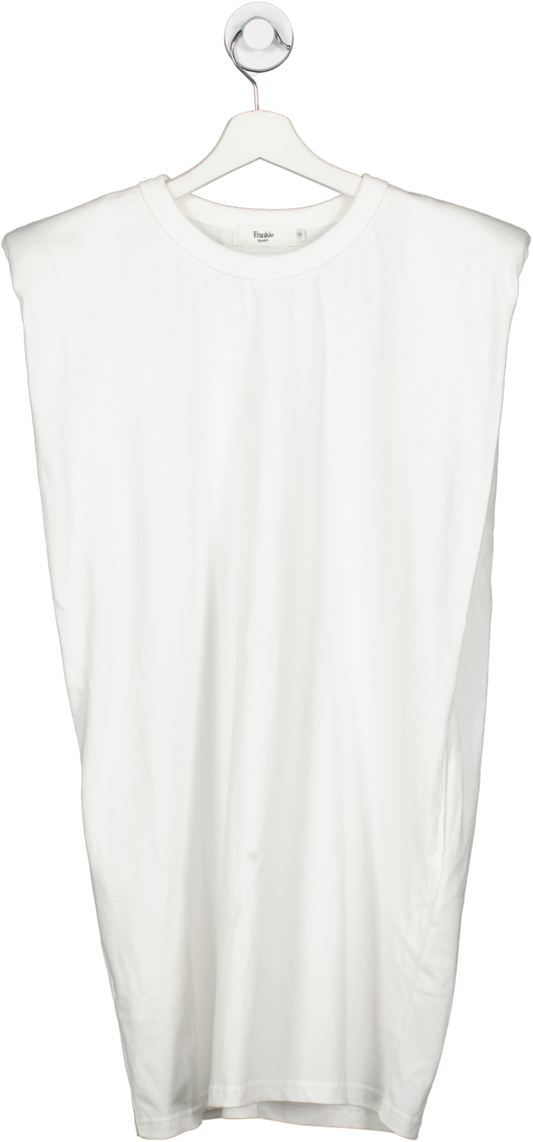FRANKIE SHOP White Tina Padded Shoulder T Shirt Dress UK S