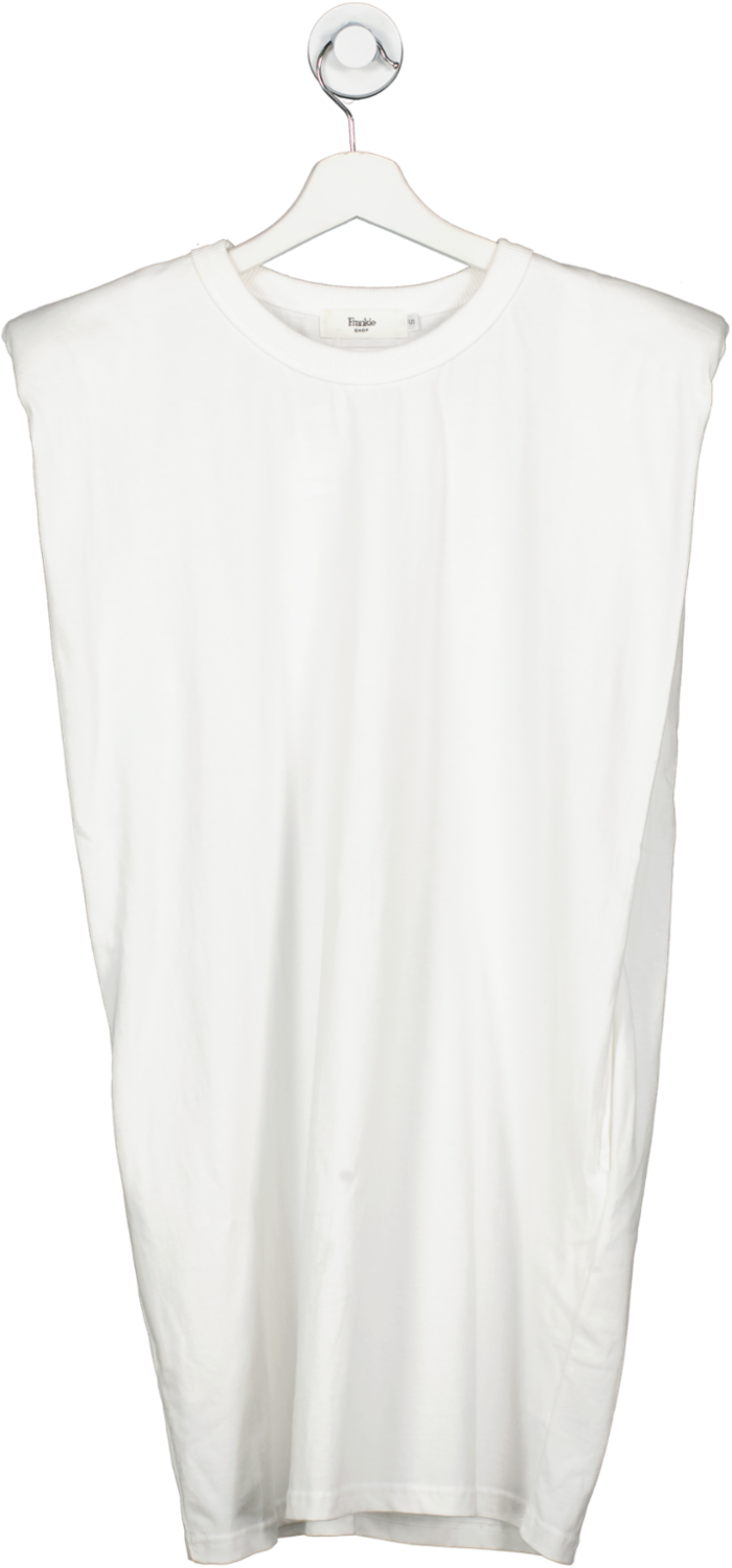 FRANKIE SHOP White Tina Padded Shoulder T Shirt Dress UK S