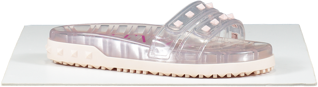 Valentino Garavani Pink Rockstud Transparent Pool Slides Shoes UK 6 EU 39 👠