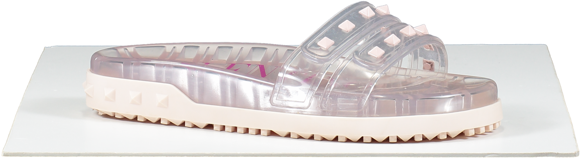 Valentino Garavani Pink Rockstud Transparent Pool Slides Shoes UK 6 EU 39 👠