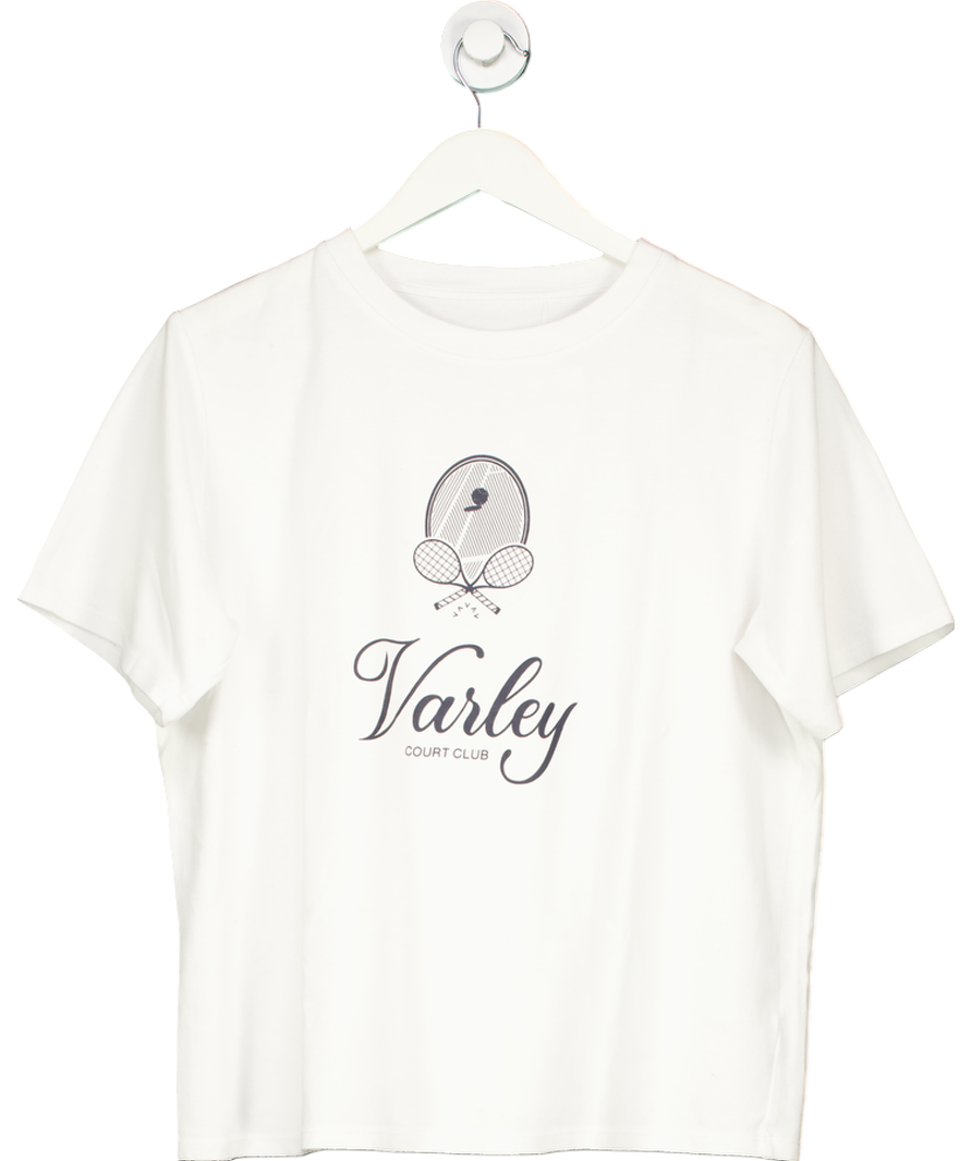 Varley White Pima Cotton Tennis Logo Branded Tee UK S