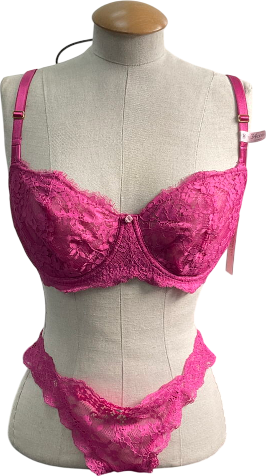 victoria secret Pink Hope Lace Trim Lightly Lined Bra And Lace Knickers UK M