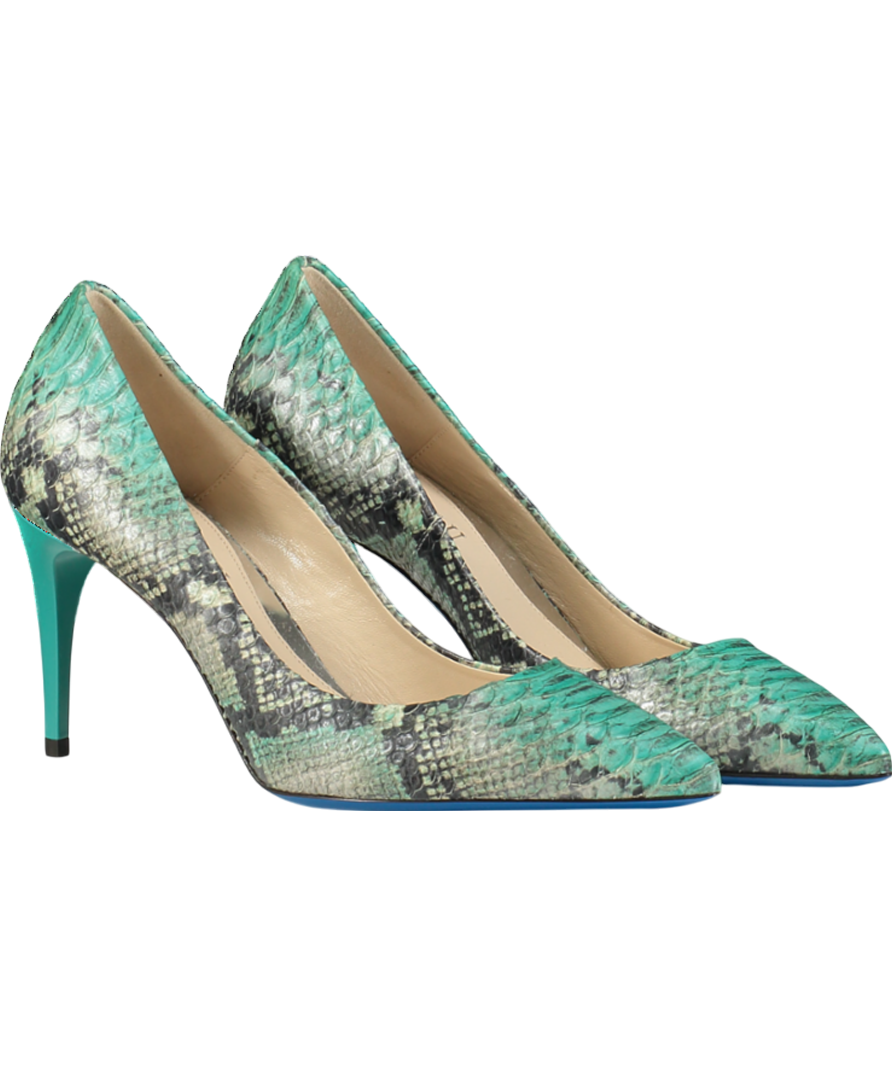 loriblu Green Turquoise Shades Snake Patten Calfskin Pointed Sling Back Heels UK 5 EU 38 👠