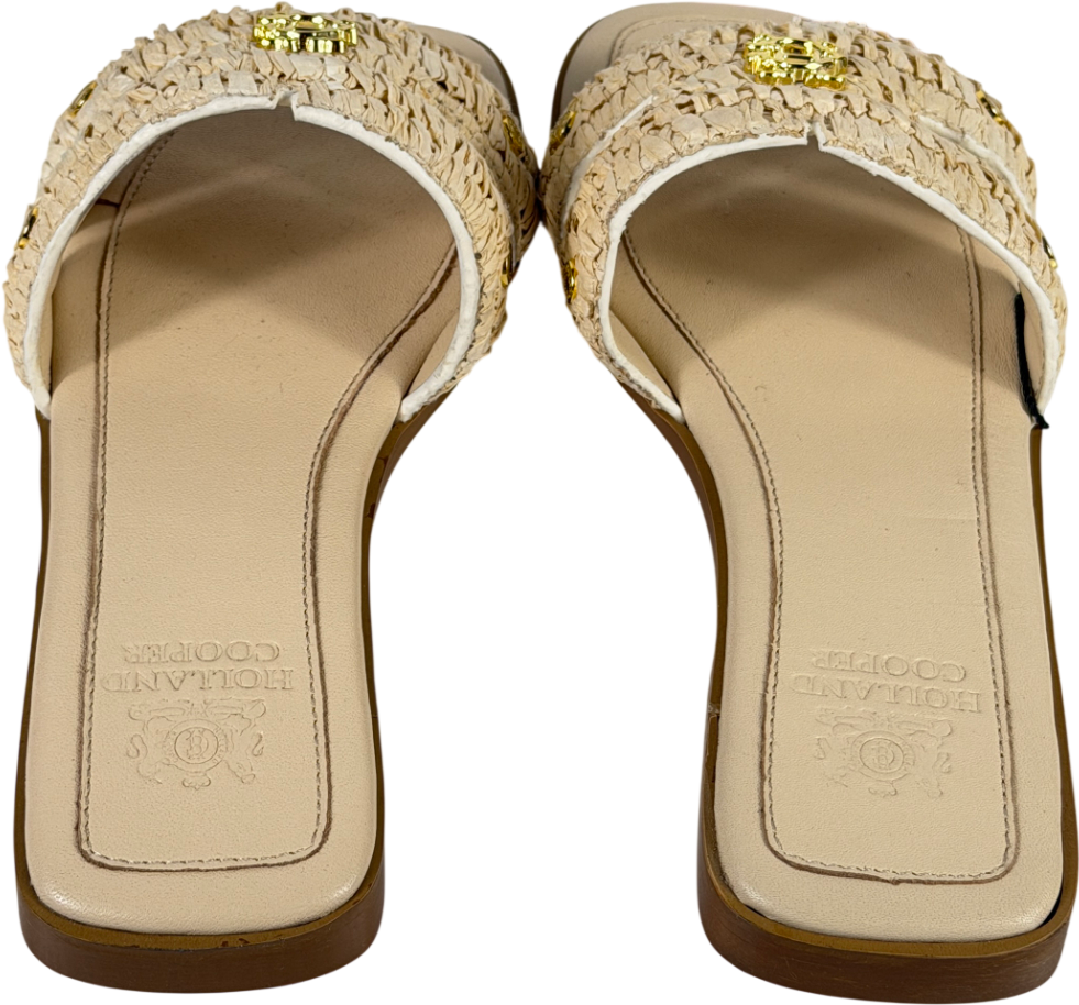 HOLLAND COOPER Beige Heraldic Monogram Logo Straw Slides UK 4 EU 37