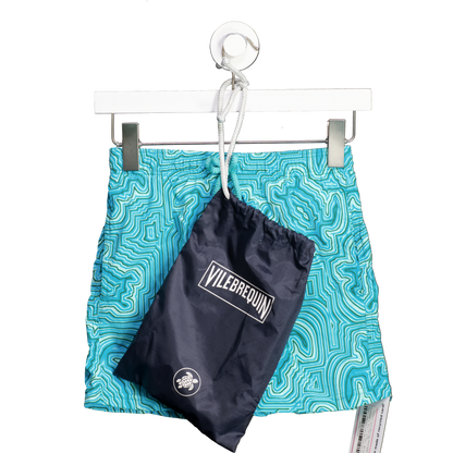 VILEBREQUIN Blue Turquoise Print Boys Logo Patch Swim Shorts With Bag 12 Years