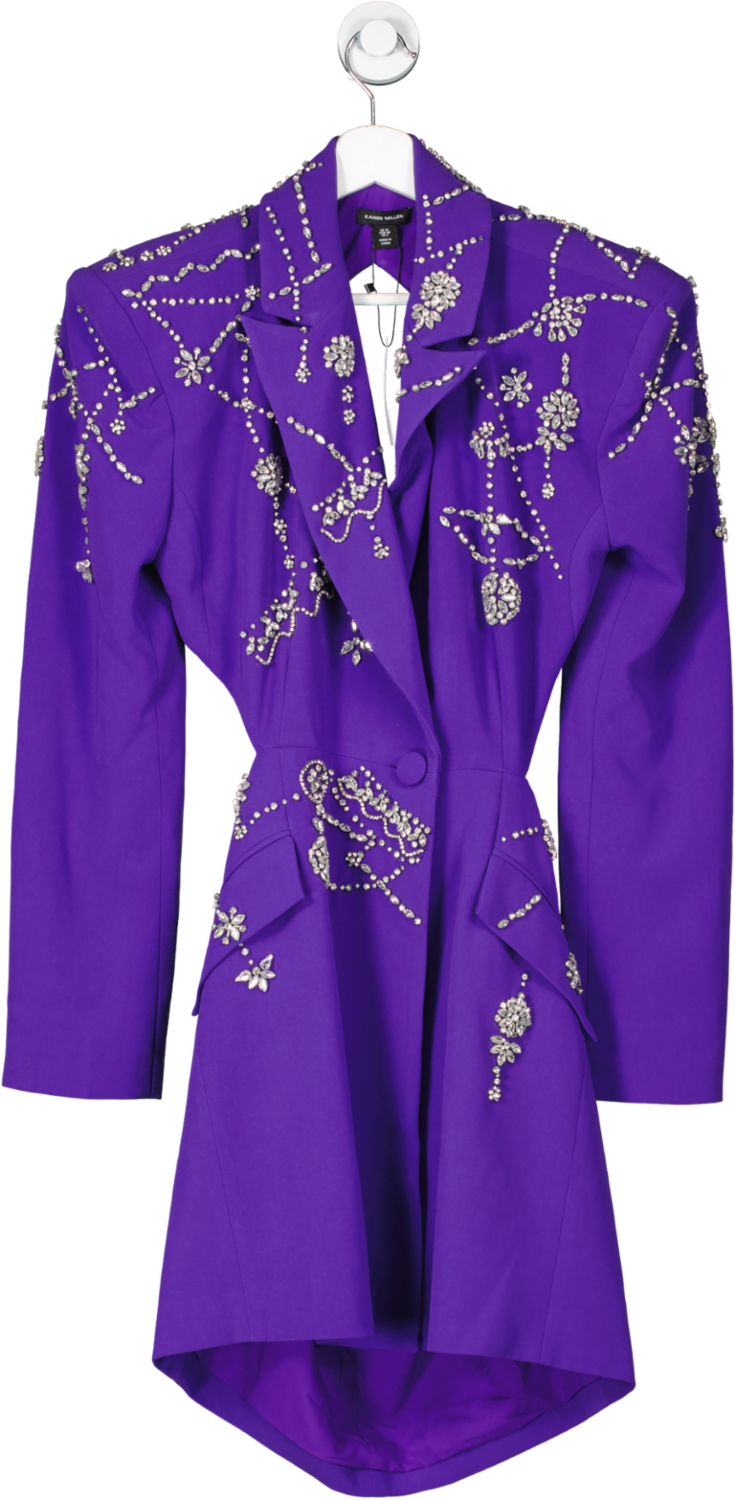 Karen Millen Purple Crystal Embellished Cady Blazer Dress UK 10