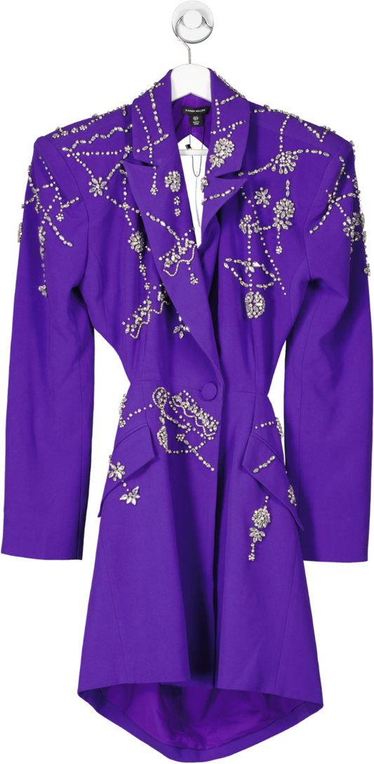 Karen Millen Purple Crystal Embellished Cady Blazer Dress UK 10