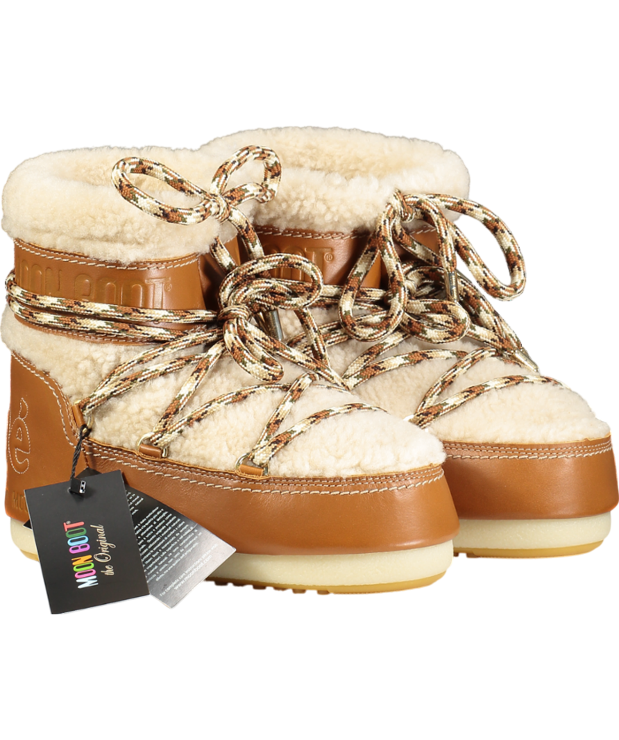 Chloé Brown Wool & Leather Logo Snow Moon Boots UK 6.5 EU 39.5 👠