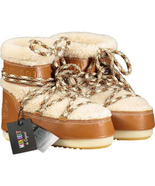 Chloé Brown Wool & Leather Logo Snow Moon Boots UK 6.5 EU 39.5 👠