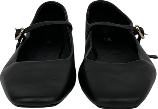 ZARA Black Leather Patent Mary Jane Ballerina Flat Shoes UK 4 EU 37 👠