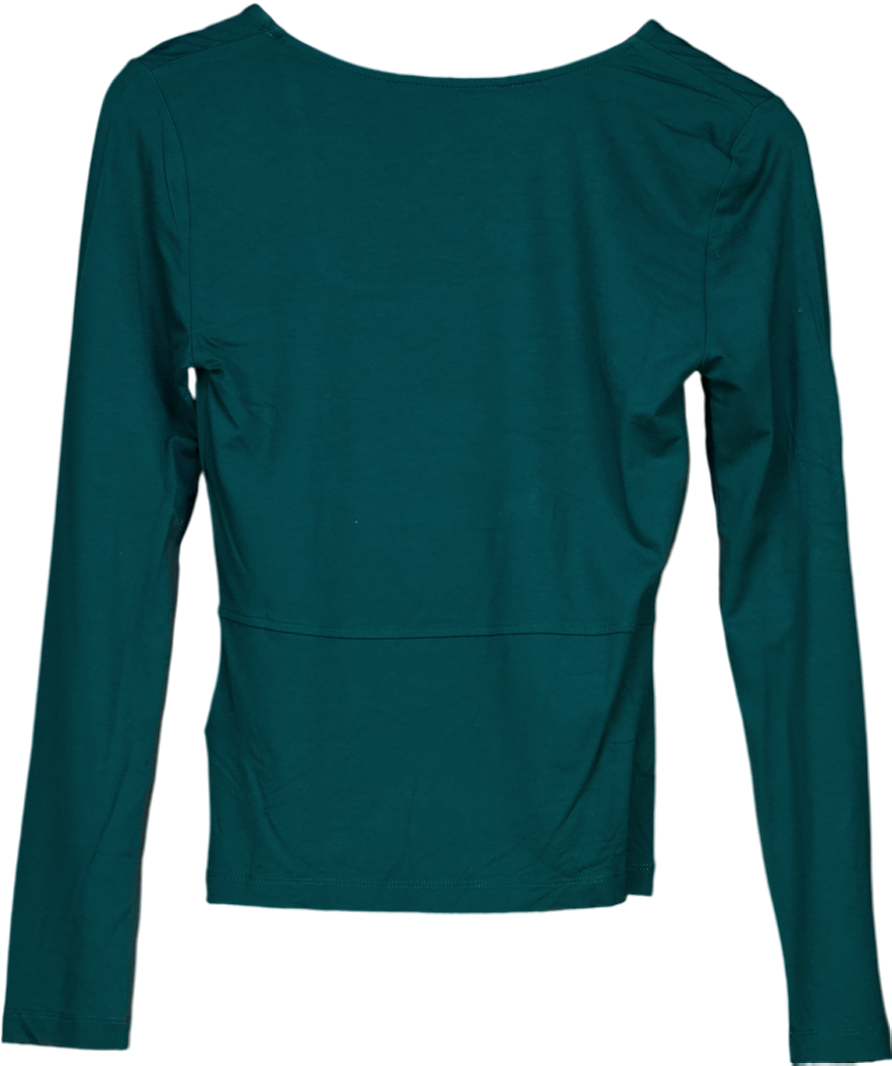 Whistles Green Square Neck Long Sleeve Top UK 10