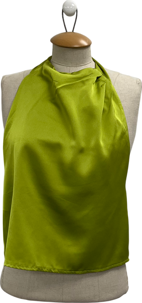 PrettyLittleThing Green Satin Halterneck Drop Back Top UK 8