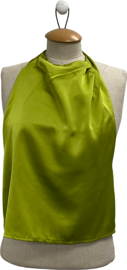 PrettyLittleThing Green Satin Halterneck Drop Back Top UK 8