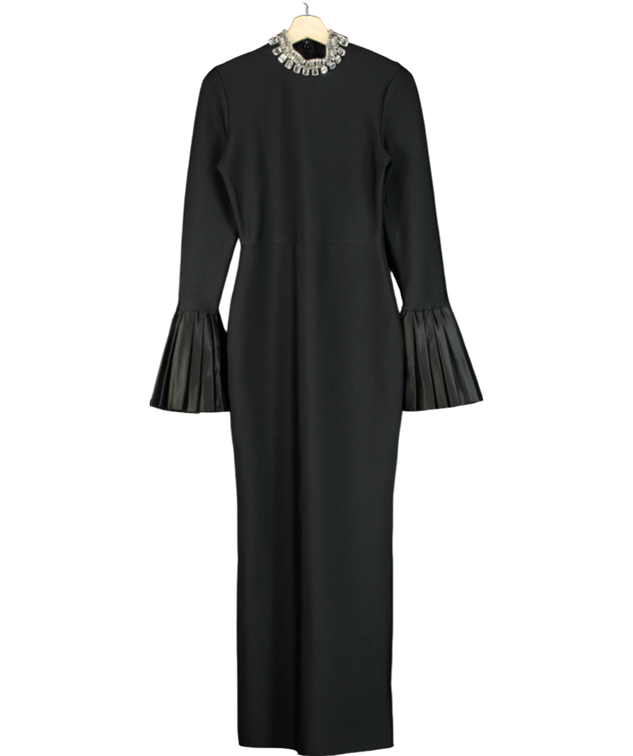 Black Rhinestone Neck Pleated Cuff Maxi Dress UK S