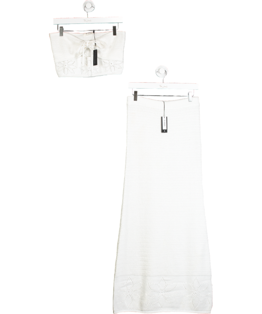 4th & Reckless 2-piece  Knitted Maxi Beach Skirt And Bandeau Top Co-ord Set In White Uk 10 & UK 12