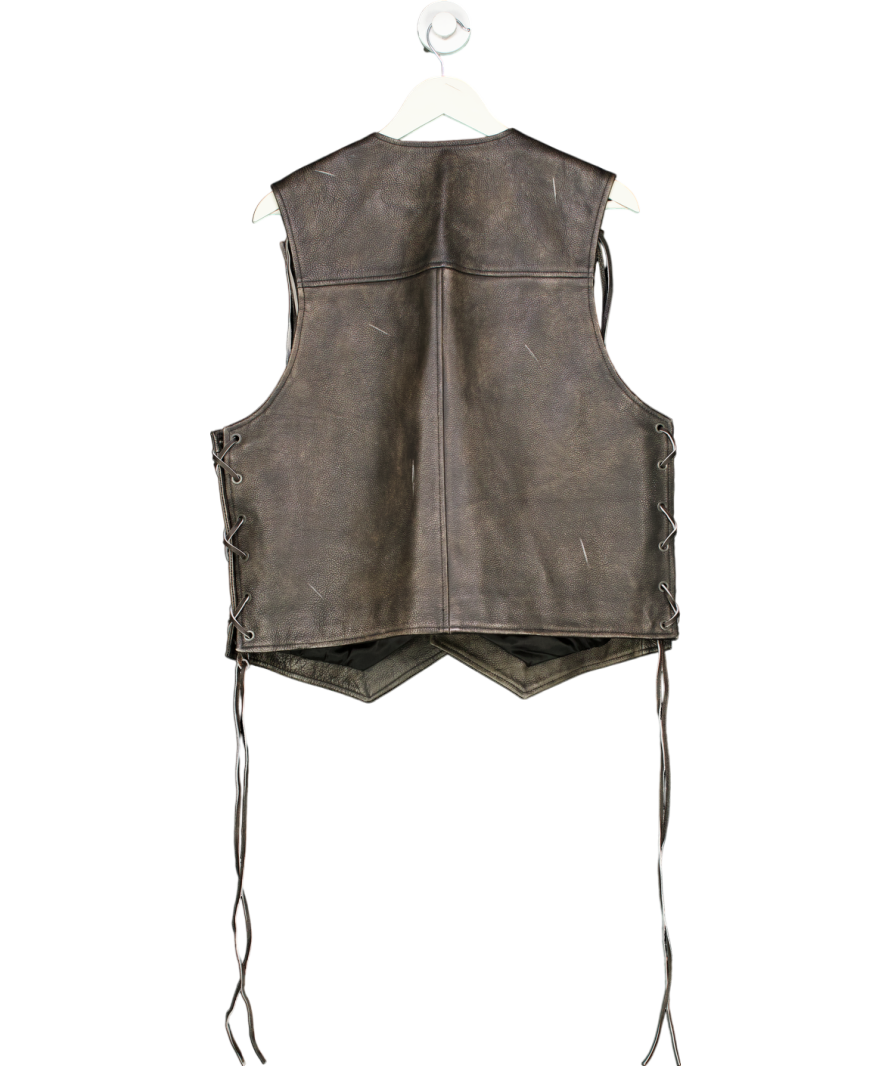 ZARA Brown Vintage Effect Leather Waistcoat UK L