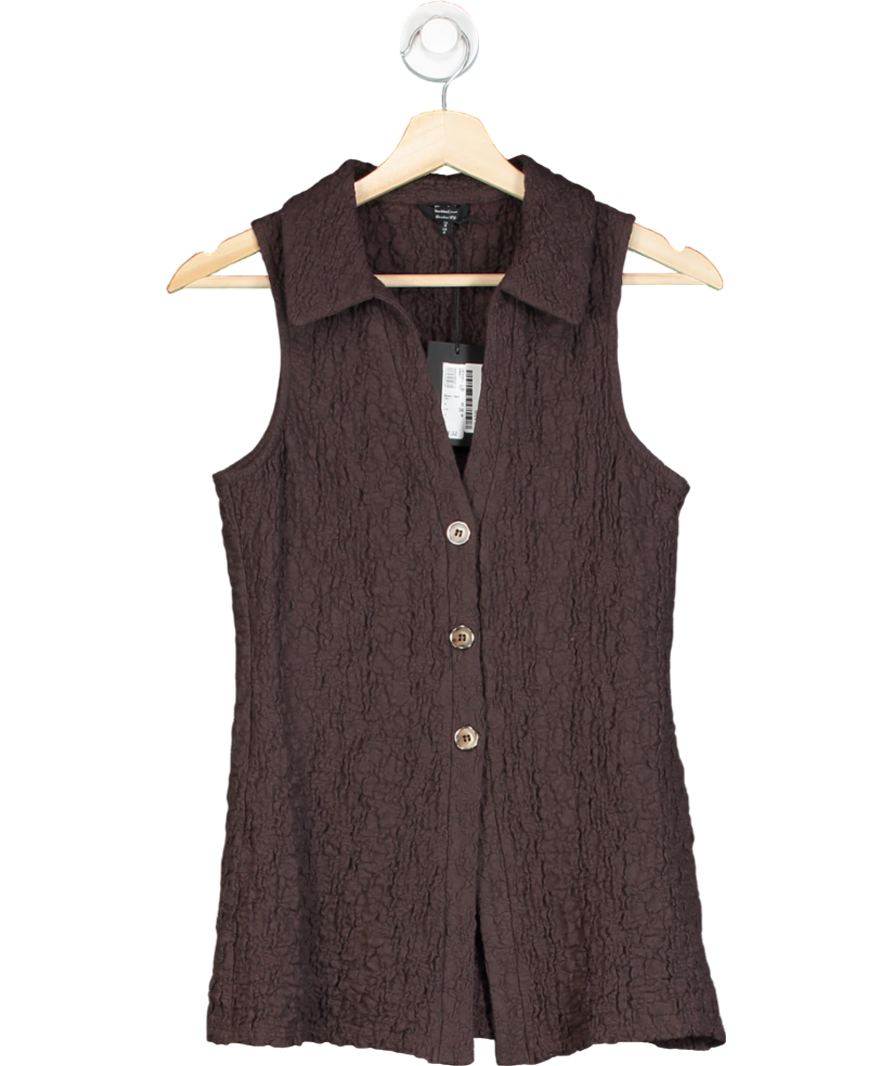 River Island Brown Textured Sleeveless Shirt UK 8