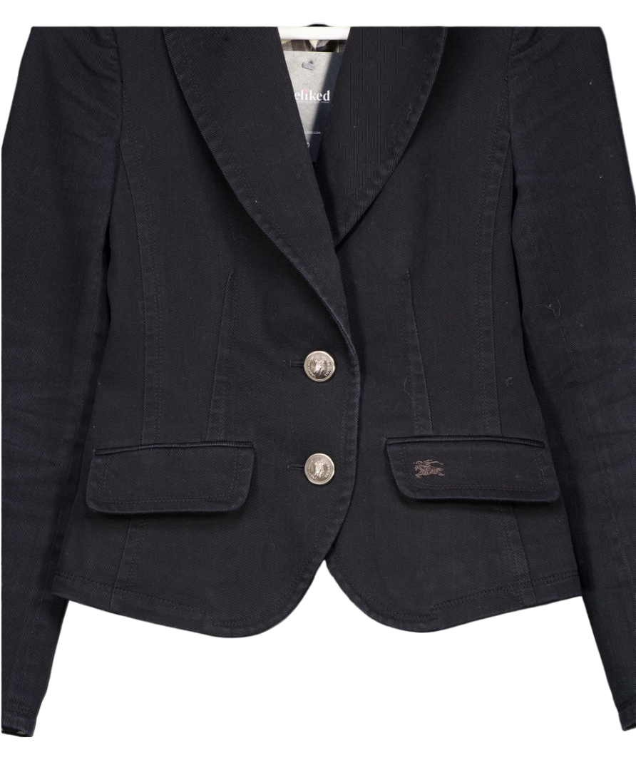 Burberry Black Blue The Label Vintage Cropped Blazer UK 10
