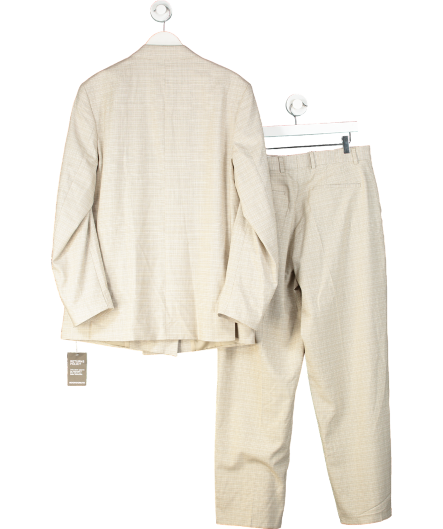 boohooMan Beige Oversized Check Double Breasted Suit - Jacket UK 42" /Trousers W32 Regular