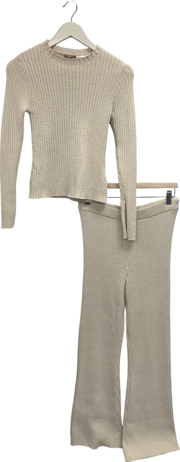 H&M Beige Ribbed Top Uk S And Flared Trousers UK M