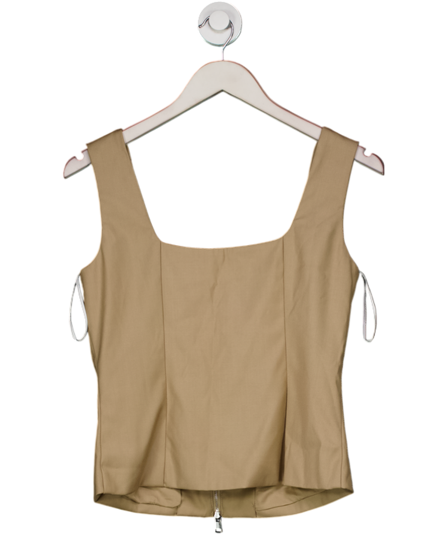 4th & Reckless Beige Terry Tailored Sleeveless Zip Detail Top UK 8