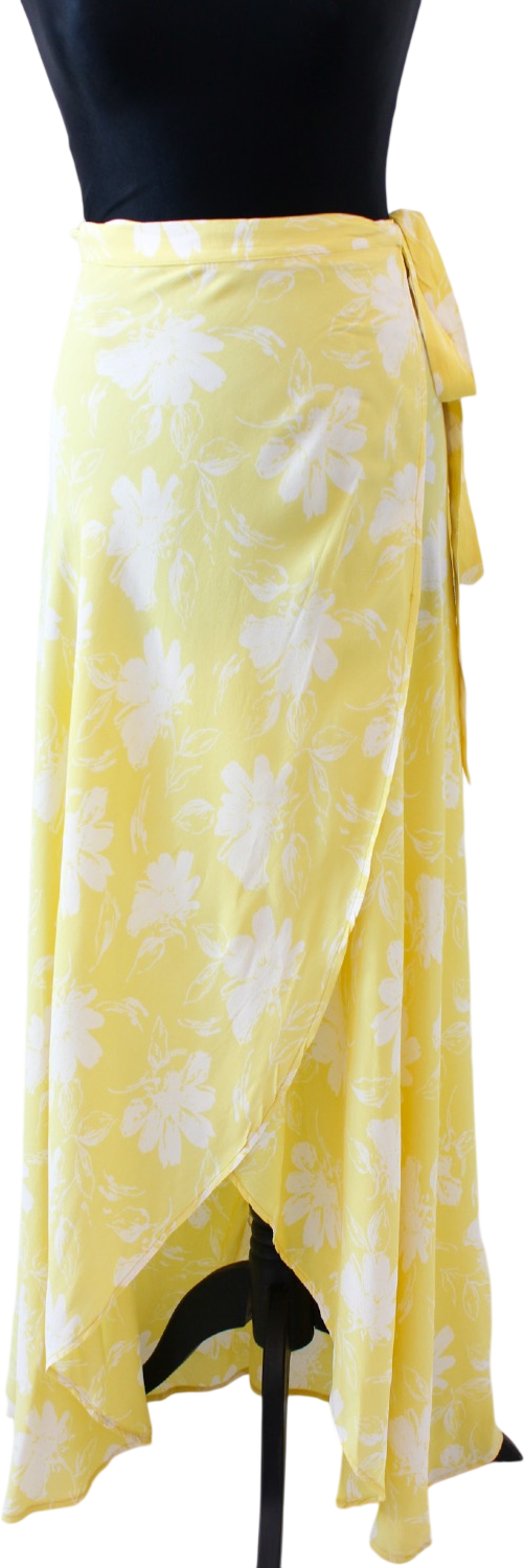 REFORMATION Butter Yellow Floral Wrap Maxi Skirt UK M/L
