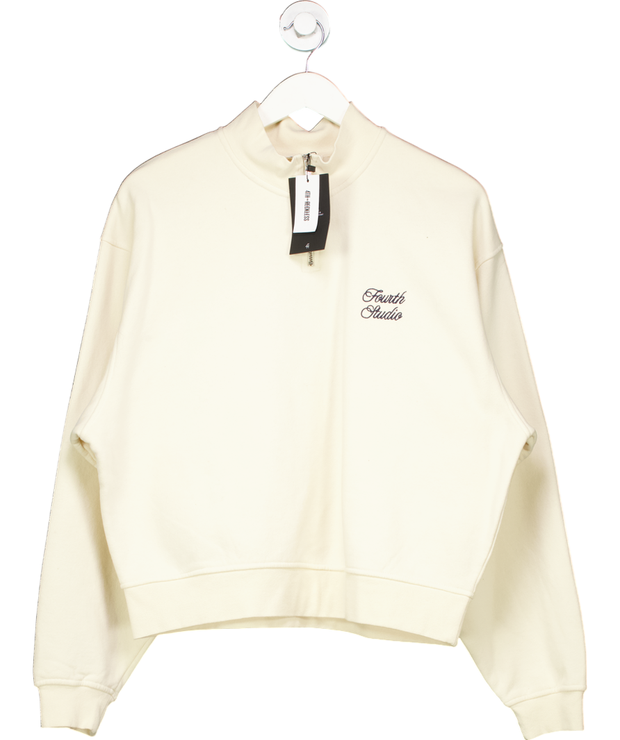 4th & Reckless Cream Jacques Fourth Branded Half Zip Cropped Sweatshirt UK M