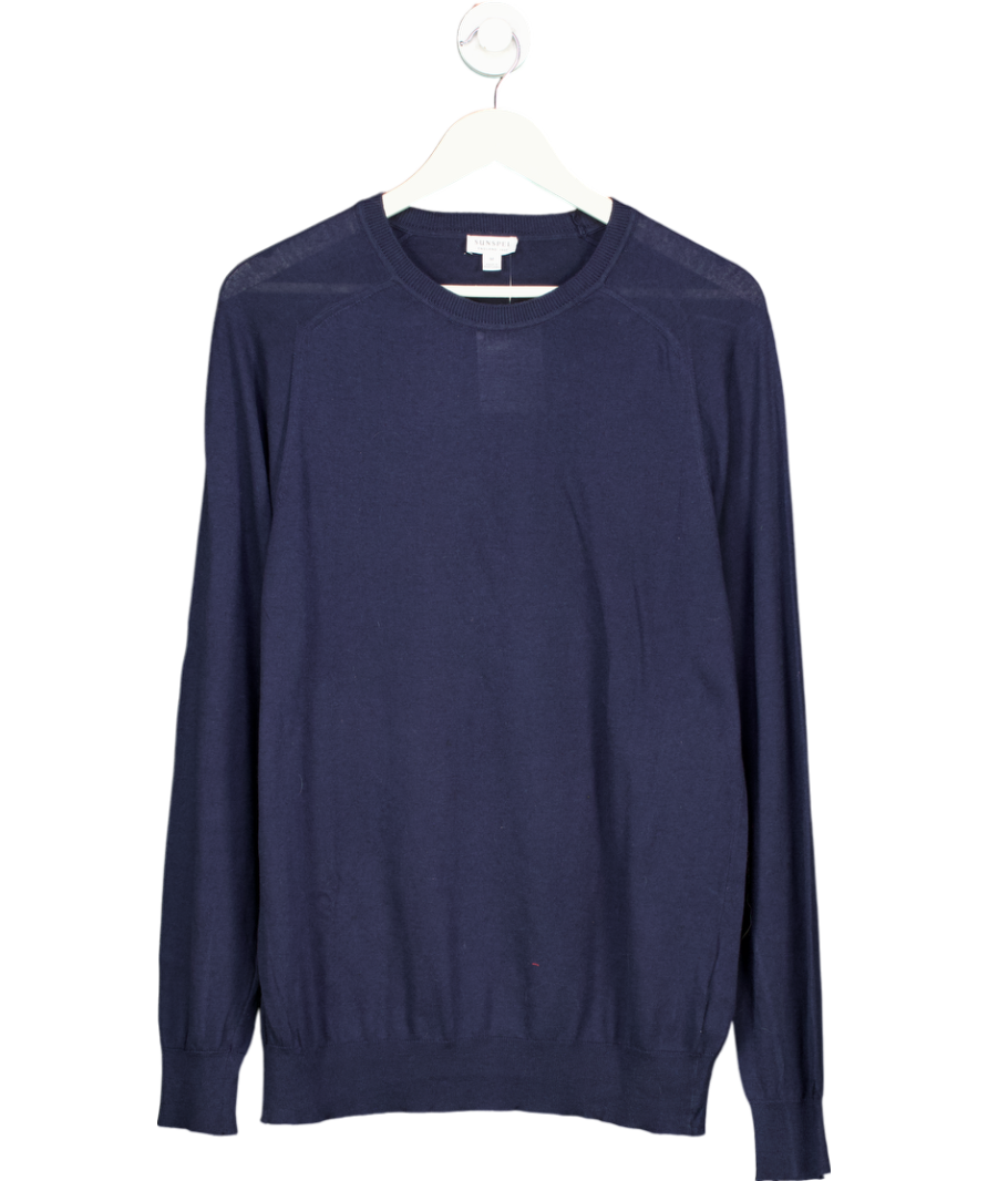 Sunspel Blue Sea Island Cashmere Blend Crew Neck Jumper UK M