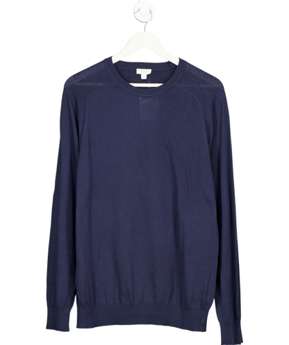 Sunspel Blue Sea Island Cashmere Blend Crew Neck Jumper UK M