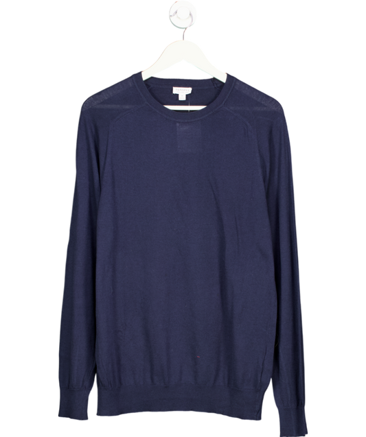 Sunspel Blue Sea Island Cashmere Blend Crew Neck Jumper UK M