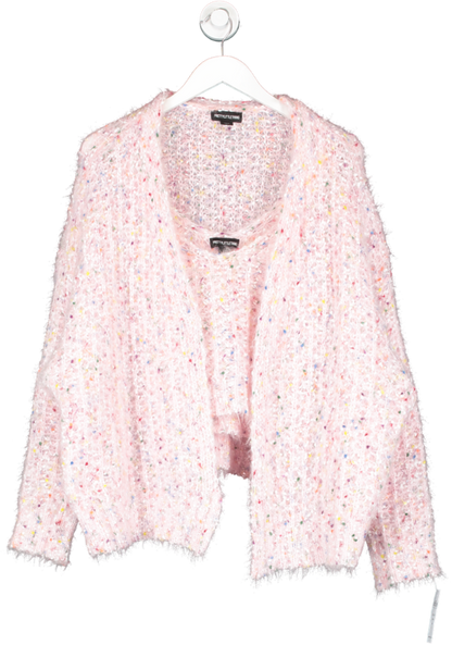PrettyLittleThing Pink Fluffy Bobble Knitted Bralet & Cardigan UK S