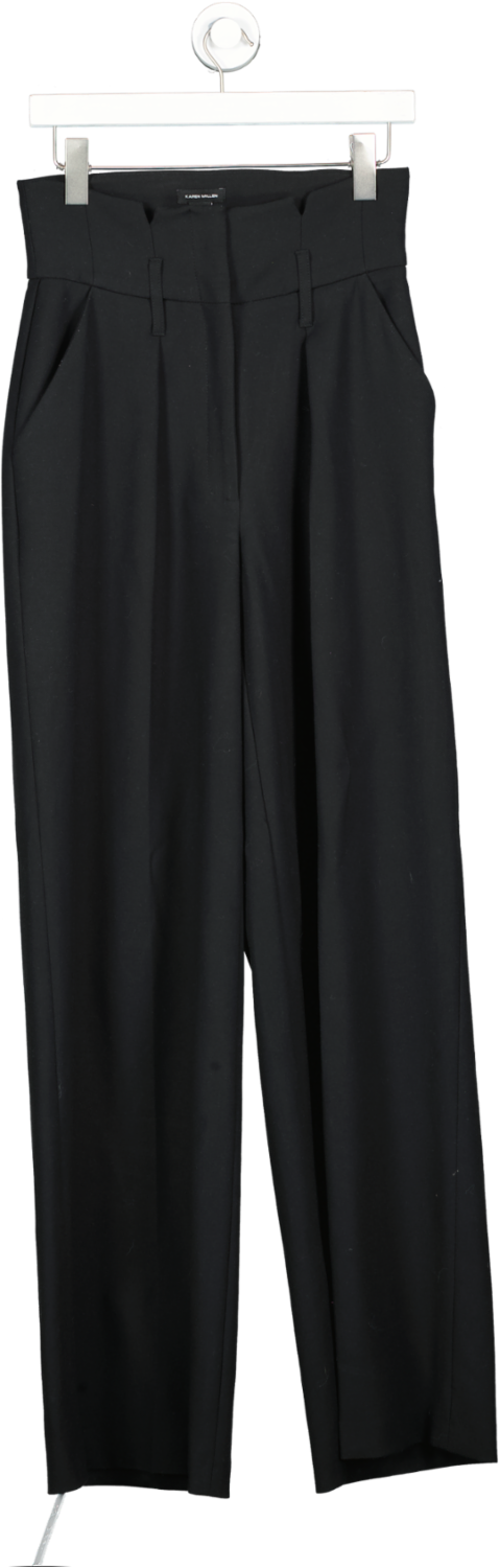 Karen Millen Black Tailored Compact Stretch High Waist Wide Leg Trousers UK 8