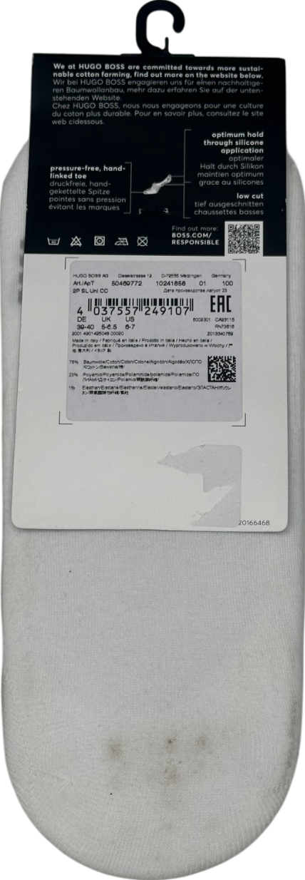 BOSS 2 Pack Shoe Liner Socks White UK 5.5 EU 39.5 👞