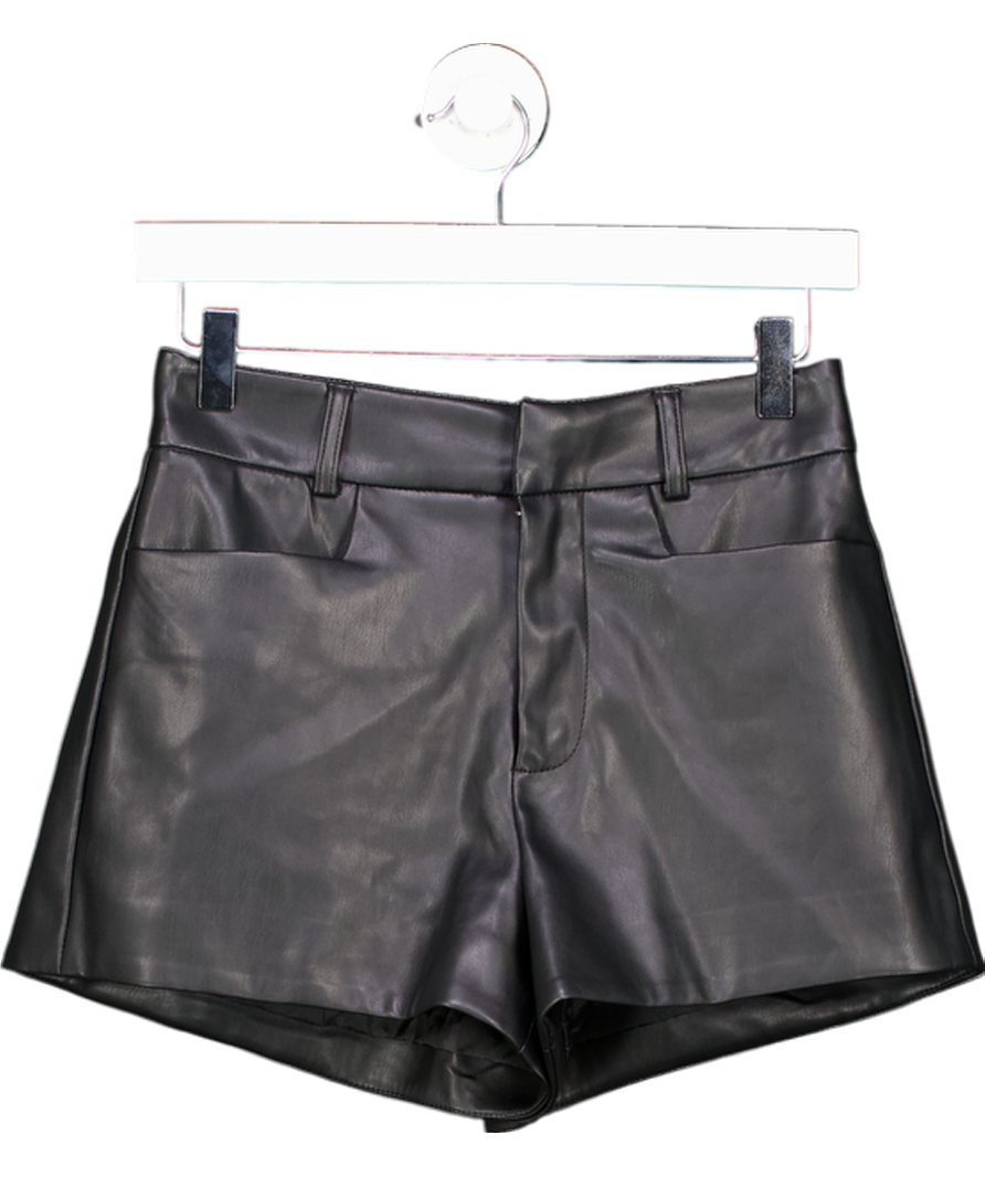 River Island Black Faux Leather Shorts UK 6