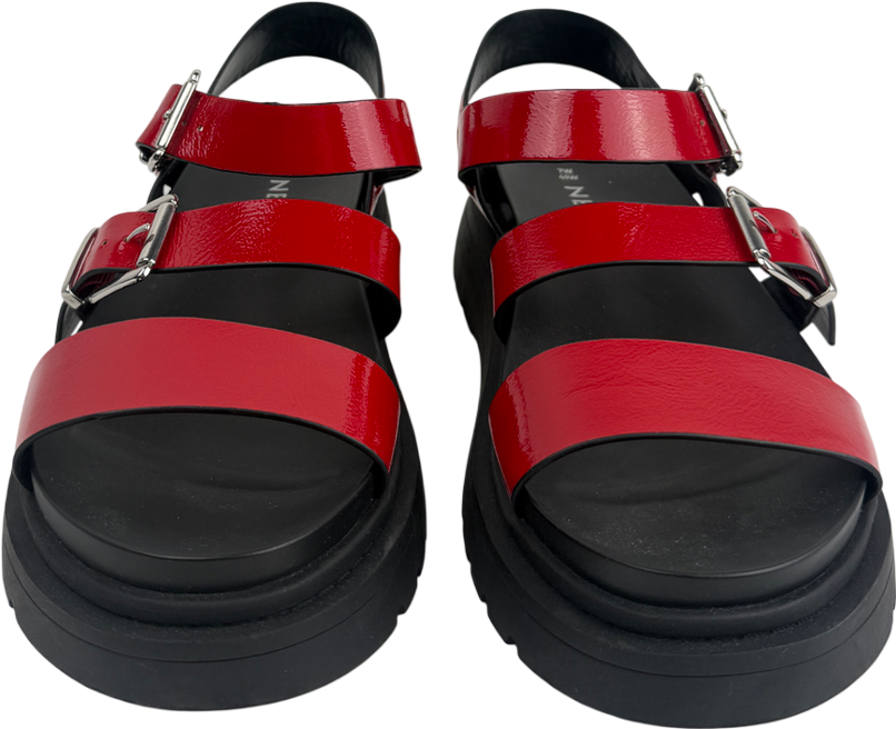 Next Red Patent Standard/wide Fit Chunky Buckled Sandals UK 8 EU 41 👠