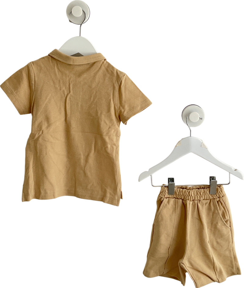 KCL London Zip Up Beige Shirt And Short Set 18-24 Months