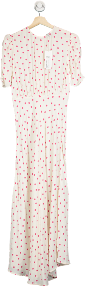 M&S Ivory/Pink Polka Dot Maxi Dress UK 8