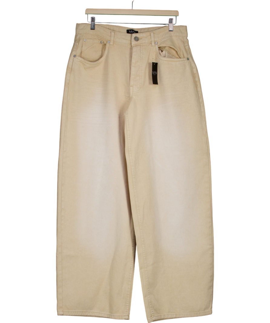 boohooMan Beige Tall Washed Baggy Jeans W34