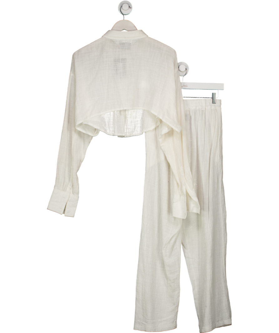 Veresa White Linen Cropped Shirt And Trouser Set UK M