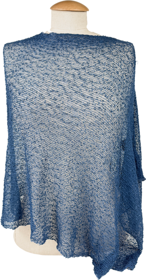 Mimosa Blue Crochet Lace Knit Small Poncho - Dark Denim UK S