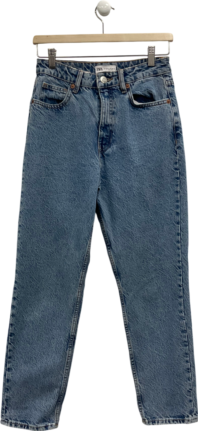 ZARA Blue Straight High-waist Ankle-length Jeans UK XS