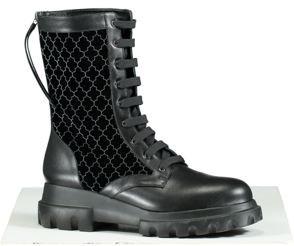 Aimée Ann Lou Black Leather Azima Combat Boots UK 6