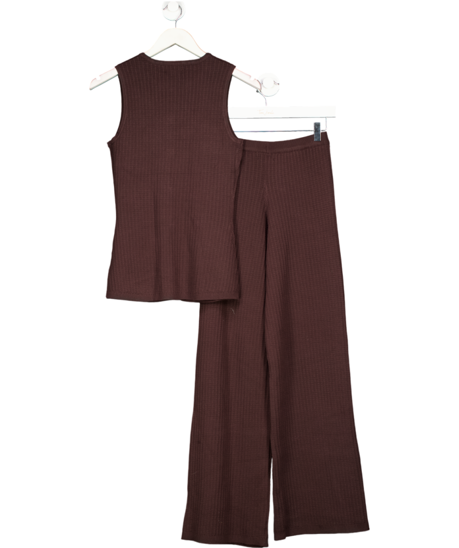 PRETTY LAVISH 2-piece Chocolate Brown Gabriella Crochet Knit Trousers  And Waistcoat Top UK XS