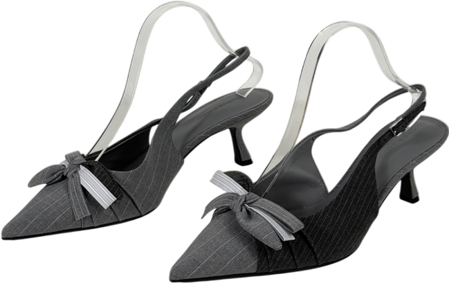 Charles & Keith Grey Striped Knot-bow Pointed Slingback Pumps UK 8 EU 41