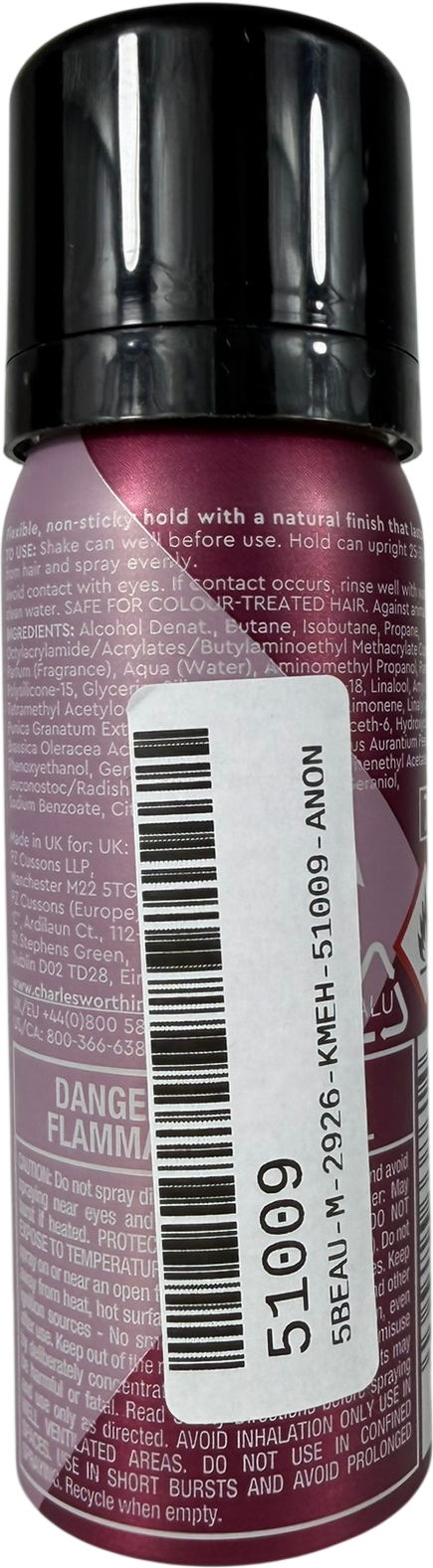 charles worthington Volume And Bounce Perfect Finish Hairspray Takeaway 50ml