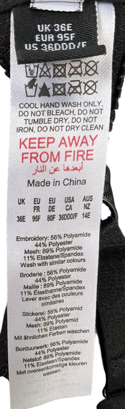 boohoo Black Mesh Lace Bra UK 36E