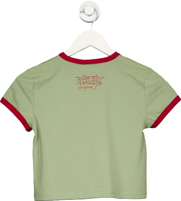 Ed Hardy Celadon Tint Womens Cherry Love Bomb Diamante Baby T-Shirt Top S